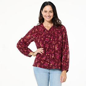 Tower Hill by Christie Brinkley Crochet Detail Neck-Tie Peasant Top