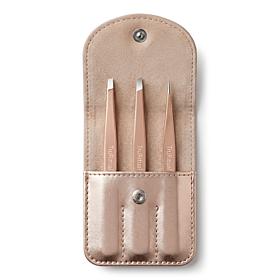 TruRitual 3-Piece Stainless Steel Tweezer Set with Storage Pouch