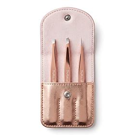 TruRitual 3-Piece Stainless Steel Tweezer Set with Storage Pouch