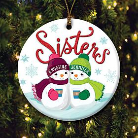 Two Snowmen Sisters Personalized Ceramic Ornament