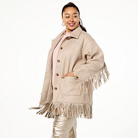 TWRHLL by Christie Brinkley Brushed Faux Melton Jacket with Fringe