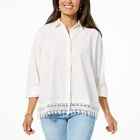 TWRHLL by Christie Brinkley Button Down Shirt with Lace