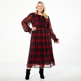 TWRHLL by Christie Brinkley Crinkle Chiffon Ruffle Front Maxi Dress