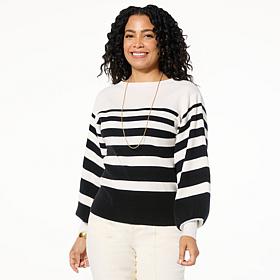 TWRHLL by Christie Brinkley Striped Batwing-Sleeve Sweater