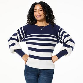 TWRHLL by Christie Brinkley Striped Batwing-Sleeve Sweater