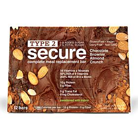 Type 2 Secure Complete Meal Replacement Bars with Stevia - 12-count