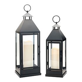 Unmatched 2-piece Set Flameless Lanterns with Holiday Bows