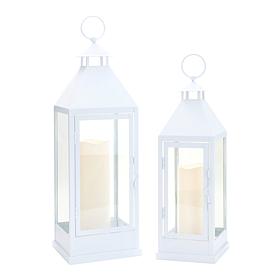 Unmatched 2-piece Set Flameless Lanterns with Holiday Bows