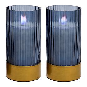 Unmatched Set of 2 Ribbed Glass Flameless Candles