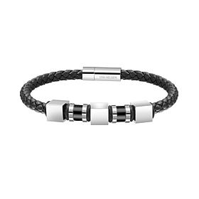 Van Heusen Men's 3-Bead Braided Leather Bracelet 