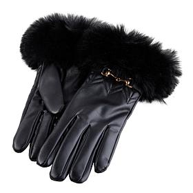 Vince Camuto Faux Fur-Trimmed Faux Leather Gloves with Buckle Detail