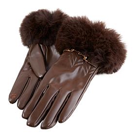 Vince Camuto Faux Fur-Trimmed Faux Leather Gloves with Buckle Detail
