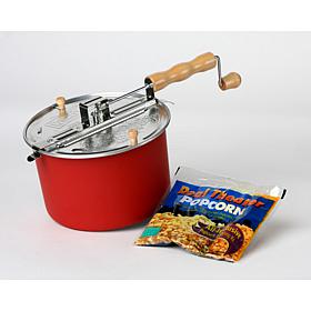 Whirley Pop Stovetop Popper with Metal Gears and Popcorn Kit - Red