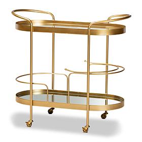 Wholesale Interiors Kamal Metal and Glass 2-Tier Mobile Wine Bar Cart