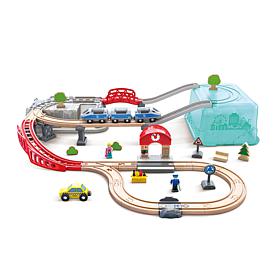 Wooden City Train Railway Bucket 48 Piece Playset