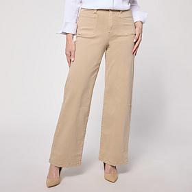 WynnDenim Wide Leg Twill Pant with Patch Pockets