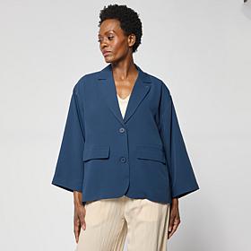 WynneCollection Drapey Twill Button-Front Dolman Jacket