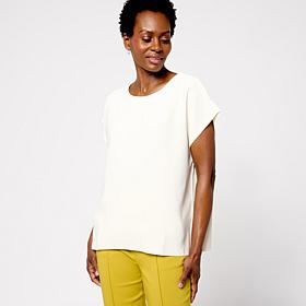 WynneCollection Drapey Twill Dolman Sleeve Crew Neck Top