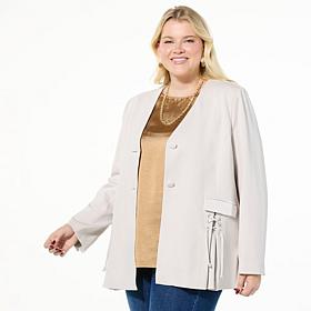 WynneCollection Lace-Up Detail Knit Tuxedo Blazer