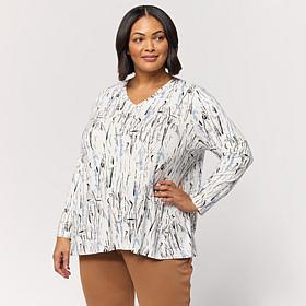 WynneCollection Long-Sleeve Jersey Knit V-Neck Top