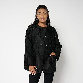 WynneCollection Long-Sleeve Organza Cut Jacquard Jacket
