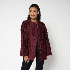 WynneCollection Long-Sleeve Organza Cut Jacquard Jacket
