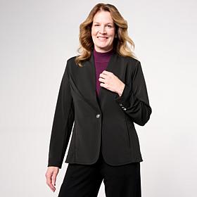WynneCollection Luxe Crepe Knit Blazer with Tuck Detail