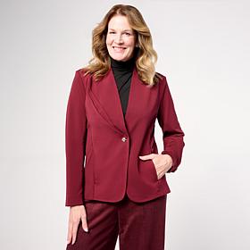 WynneCollection Luxe Crepe Knit Blazer with Tuck Detail
