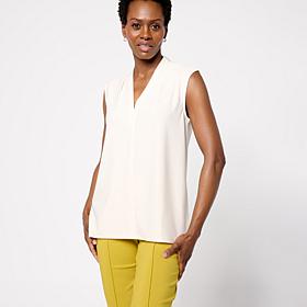 WynneCollection Luxe Crepe Sleeveless V-Neck Top