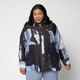 WynneCollection Printed Woven Long-Sleeve Collared Shirt