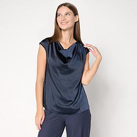 WynneCollection Satin Drape Neck Top