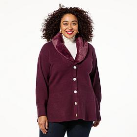 WynneCollection SoftKNIT Removable Faux Fur Collar Cardigan