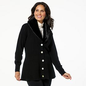 WynneCollection SoftKNIT Removable Faux Fur Collar Cardigan