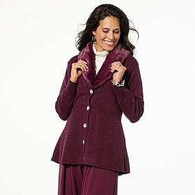 WynneCollection SoftKNIT Removable Faux Fur Collar Cardigan