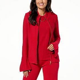 WynneCollection Sweater Knit Jacket with Godet Detail