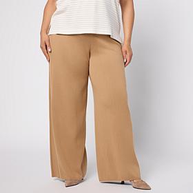 WynneCollection Wide-Leg Sweater Pant with Rib Side Panel
