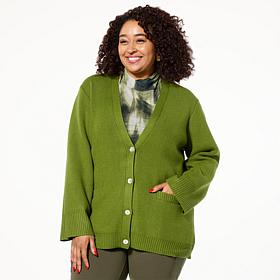 WynneLayers Button-Front Rounded Sleeve Cardigan with Shaping