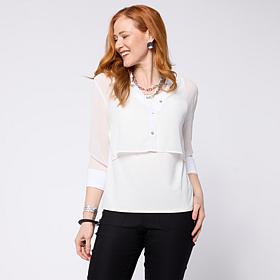 WynneLayers Chiffon Collared Long-Sleeve Cropped Shirt