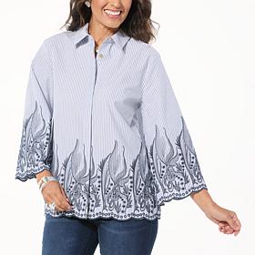 WynneLayers Cotton Novelty Striped Button-Down Shirt