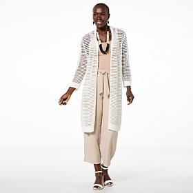 WynneLayers Open Weave Duster with Ribbed Trim