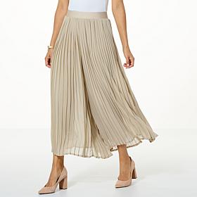 WynneLayers Pull-On Pleated Pant with Chiffon Overlay