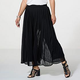 WynneLayers Pull-On Pleated Pant with Chiffon Overlay