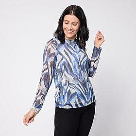 WynneLayers Textured Mesh Long-Sleeve Crew-Neck Top