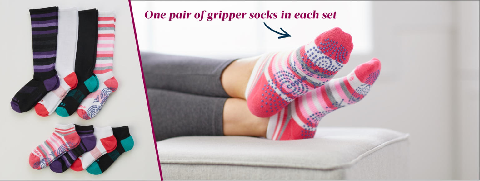 (HSN) Copper Life 4pack Women's Ankle Socks 1 with Grippers