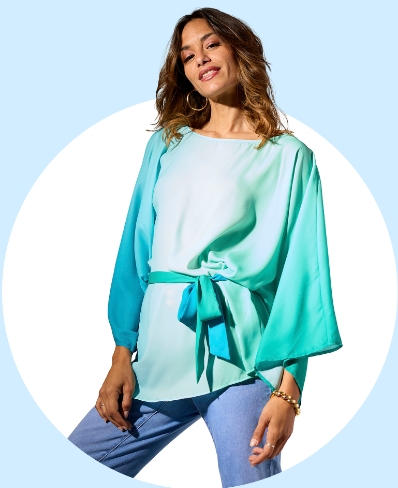 a woman in blue
